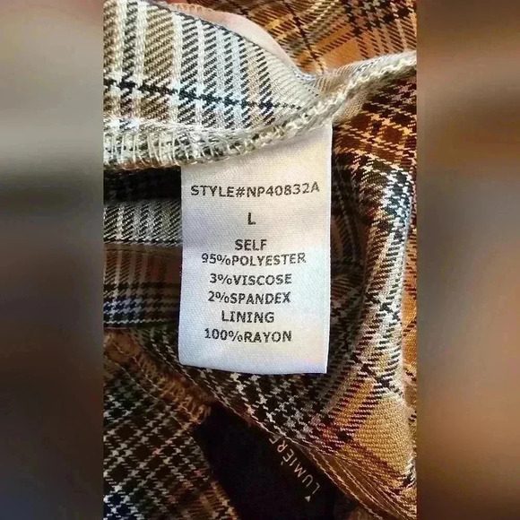 LUMIERE Womens Pants Ruffled Elastic Waist Cuffed Trousers Plaid Sz Large - Picture 6 of 7